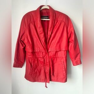 Vintage Leather Jacket Women’s Medium Cherry Red Leather Trench Wilson’s Leather